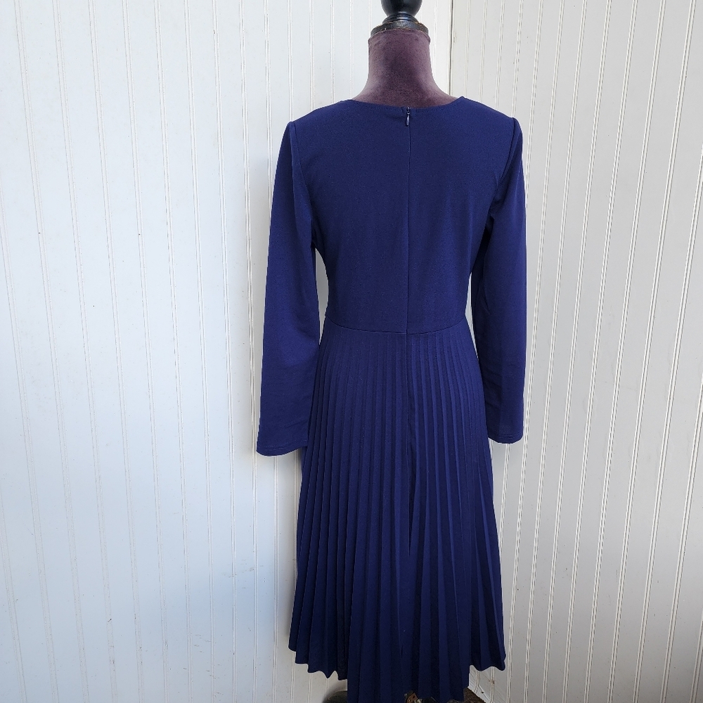 SHEIN Notched Neckline Pleated Hem A-Line Dress  Navy Blue Stretch M - Picture 15 of 16